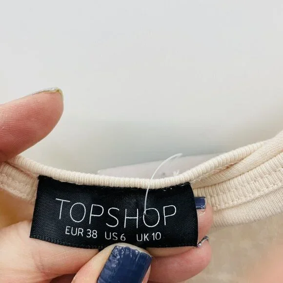 TOPSHOP Womens Size 6 Strappy Cami Tunic Dress Nude Cotton Basic Layer $25 1758 - Picture 5 of 8